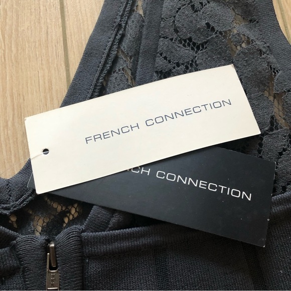 NWT French Connection Katie Crepe Lace Detailed Sleeveless V Neck Dress in Grey - Picture 10 of 14